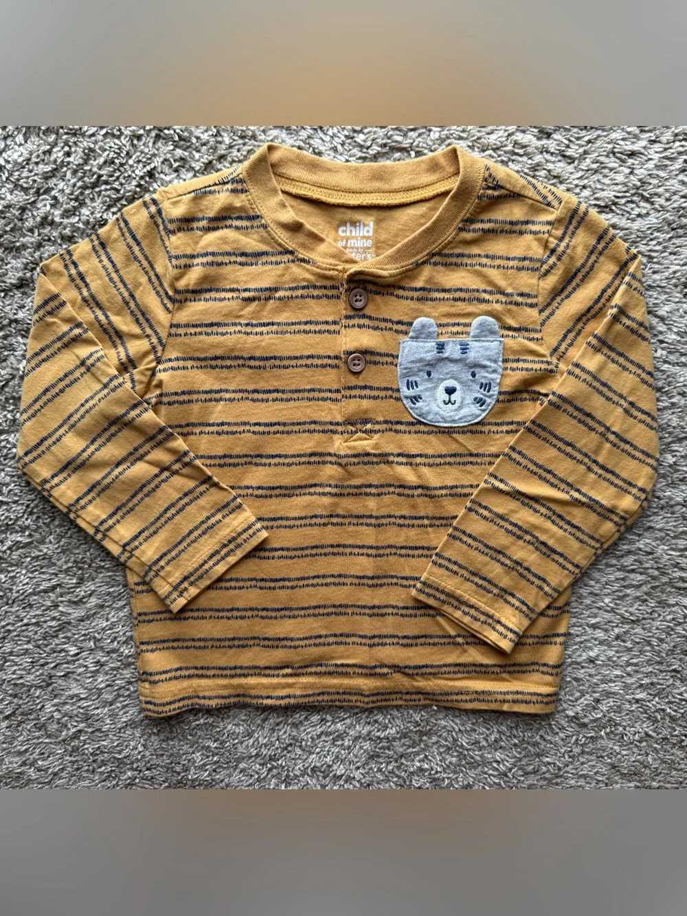 Carter’s Child of Mine 24M Mustard Striped Bear Pocket Henley Shirt
